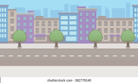 Pixel art empty city vector pattern background layer illustration