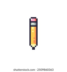 Pixel Art Eraser Pencil Icon. Retro 8bit School and Office Writing Tool