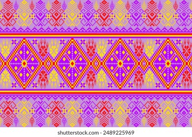 Pixel art ethnic, Pattern fabric pixel, design for background, clothing, decorative, drapery, cloth embroidery, geometric pixel art, handcraft, wallpaper, carpet, bag