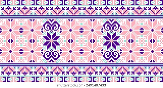  Pixel art ethnic, Pattern fabric pixel, design for background, clothing, decorative, drapery, cloth embroidery, geometric pixel art, handcraft, wallpaper, carpet, bag, card, cushions, decorat