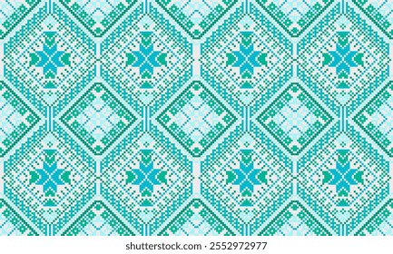 Pixel art ethnic, Pattern fabric pixel, design for background, clothing, decorative, drapery, cloth embroidery, geometric pixel art, handcraft, wallpaper, carpet, bag, card, cushions, Print, ethnic