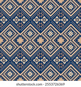 Pixel art ethnic, Pattern fabric pixel, design for background, clothing, decorative, drapery, cloth embroidery, geometric pixel art, handcraft, wallpaper, carpet, bag, card, cushions, Print, ethnic