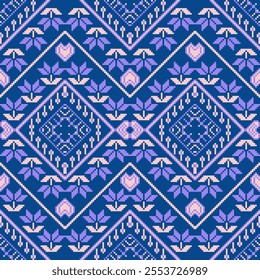 Pixel art ethnic, Pattern fabric pixel, design for background, clothing, decorative, drapery, cloth embroidery, geometric pixel art, handcraft, wallpaper, carpet, bag, card, cushions, Print, ethnic