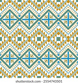 Pixel art ethnic, Pattern fabric pixel, design for background, clothing, decorative, drapery, cloth embroidery, geometric pixel art, handcraft, wallpaper, carpet, bag, card, cushions, Print, ethnic