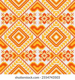 Pixel art ethnic, Pattern fabric pixel, design for background, clothing, decorative, drapery, cloth embroidery, geometric pixel art, handcraft, wallpaper, carpet, bag, card, cushions, Print, ethnic