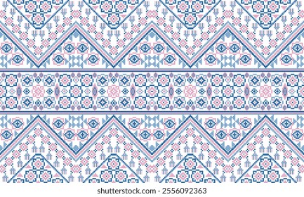 Pixel art ethnic, Pattern fabric pixel, design for background, clothing, decorative, drapery, cloth embroidery, geometric pixel art, handcraft, wallpaper, carpet, bag, card, cushions, Print, ethnic