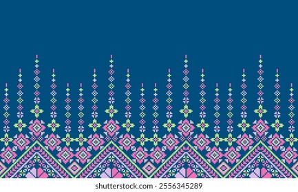 Pixel art ethnic, Pattern fabric pixel, design for background, clothing, decorative, drapery, cloth embroidery, geometric pixel art, handcraft, wallpaper, carpet, bag, card, cushions, Print, ethnic