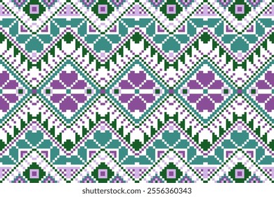 Pixel art ethnic, Pattern fabric pixel, design for background, clothing, decorative, drapery, cloth embroidery, geometric pixel art, handcraft, wallpaper, carpet, bag, card, cushions, Print, ethnic
