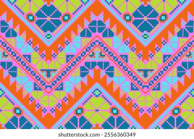 Pixel art ethnic, Pattern fabric pixel, design for background, clothing, decorative, drapery, cloth embroidery, geometric pixel art, handcraft, wallpaper, carpet, bag, card, cushions, Print, ethnic
