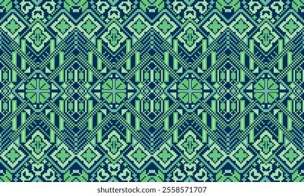 Pixel art ethnic, Pattern fabric pixel, design for background, clothing, decorative, drapery, cloth embroidery, geometric pixel art, handcraft, wallpaper, carpet, bag, card, cushions, Print, ethnic