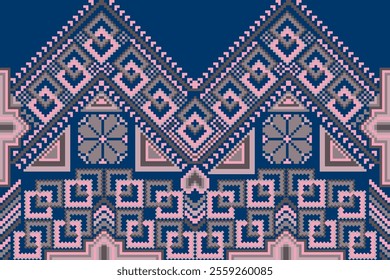 Pixel art ethnic, Pattern fabric pixel, design for background, clothing, decorative, drapery, cloth embroidery, geometric pixel art, handcraft, wallpaper, carpet, bag, card, cushions, Print, ethnic