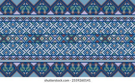 Pixel art ethnic, Pattern fabric pixel, design for background, clothing, decorative, drapery, cloth embroidery, geometric pixel art, handcraft, wallpaper, carpet, bag, card, cushions, Print, ethnic