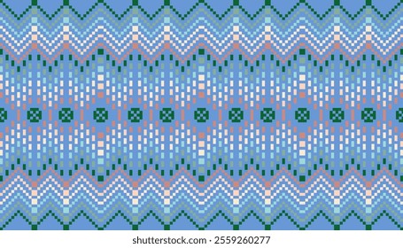 Pixel art ethnic, Pattern fabric pixel, design for background, clothing, decorative, drapery, cloth embroidery, geometric pixel art, handcraft, wallpaper, carpet, bag, card, cushions, Print, ethnic