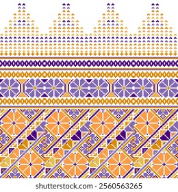 Pixel art ethnic, Pattern fabric pixel, design for background, clothing, decorative, drapery, cloth embroidery, geometric pixel art, handcraft, wallpaper, carpet, bag, card, cushions, Print, ethnic