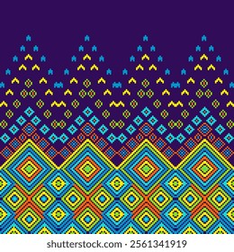 Pixel art ethnic, Pattern fabric pixel, design for background, clothing, decorative, drapery, cloth embroidery, geometric pixel art, handcraft, wallpaper, carpet, bag, card, cushions, Print, ethnic