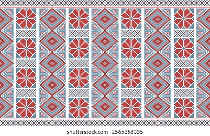 Pixel art ethnic, Pattern fabric pixel, design for background, clothing, decorative, drapery, cloth embroidery, geometric pixel art, handcraft, wallpaper, carpet, bag, card, cushions, Print, ethnic