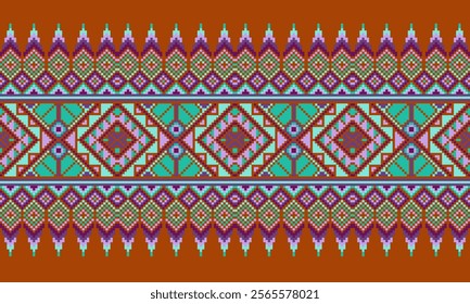 Pixel art ethnic, Pattern fabric pixel, design for background, clothing, decorative, drapery, cloth embroidery, geometric pixel art, handcraft, wallpaper, carpet, bag, card, cushions, Print, ethnic