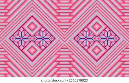 Pixel art ethnic, Pattern fabric pixel, design for background, clothing, decorative, drapery, cloth embroidery, geometric pixel art, handcraft, wallpaper, carpet, bag, card, cushions, Print, ethnic