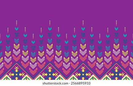 Pixel art ethnic, Pattern fabric pixel, design for background, clothing, decorative, drapery, cloth embroidery, geometric pixel art, handcraft, wallpaper, carpet, bag, card, cushions, Print, ethnic
