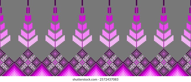 Pixel art ethnic, Pattern fabric pixel, design for background, clothing, decorative, drapery, cloth embroidery, geometric pixel art, handcraft, wallpaper, carpet, bag, card, cushions, Print, ethnic