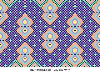 Pixel art ethnic, Pattern fabric pixel, design for background, clothing, decorative, drapery, cloth embroidery, geometric pixel art, handcraft, wallpaper, carpet, bag, card, cushions, Print, ethnic