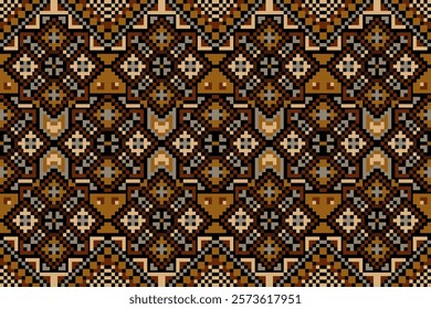 Pixel art ethnic, Pattern fabric pixel, design for background, clothing, decorative, drapery, cloth embroidery, geometric pixel art, handcraft, wallpaper, carpet, bag, card, cushions, Print, ethnic