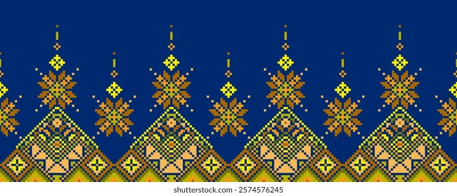 Pixel art ethnic, Pattern fabric pixel, design for background, clothing, decorative, drapery, cloth embroidery, geometric pixel art, handcraft, wallpaper, carpet, bag, card, cushions, Print, ethnic