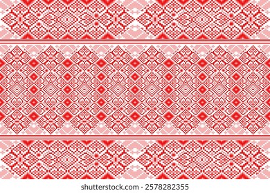 Pixel art ethnic, Pattern fabric pixel, design for background, clothing, decorative, drapery, cloth embroidery, geometric pixel art, handcraft, wallpaper, carpet, bag, card, cushions, Print, ethnic