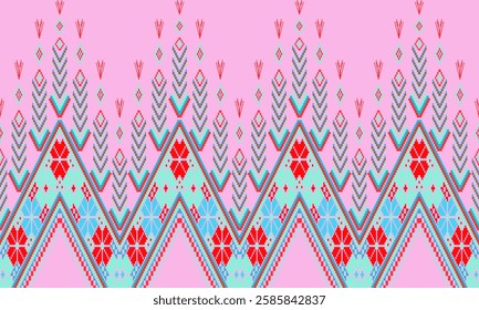 Pixel art ethnic, Pattern fabric pixel, design for background, clothing, decorative, drapery, cloth embroidery, geometric pixel art, handcraft, wallpaper, carpet, bag, card, cushions, Print, ethnic