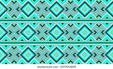 Pixel art ethnic, Pattern fabric pixel, design for background, clothing, decorative, drapery, cloth embroidery, geometric pixel art, handcraft, wallpaper, carpet, bag, card, cushions, Print, ethnic