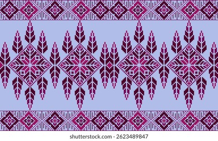 Pixel art ethnic, Pattern fabric pixel, design for background, clothing, decorative, drapery, cloth embroidery, geometric pixel art, handcraft, wallpaper, carpet, bag, card, cushions, Print, ethnic