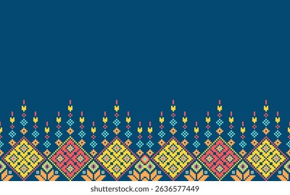 Pixel art ethnic, Pattern fabric pixel, design for background, clothing, decorative, drapery, cloth embroidery, geometric pixel art, handcraft, wallpaper, carpet, bag, card, cushions, Print, ethnic
