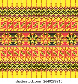 Pixel art ethnic, Pattern fabric pixel, design for background, clothing, decorative, drapery, cloth embroidery, geometric pixel art, handcraft, wallpaper, carpet, bag, card, cushions, Print, ethnic