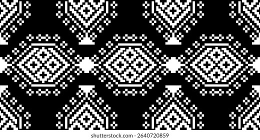 Pixel art ethnic, Pattern fabric pixel, design for background, clothing, decorative, drapery, cloth embroidery, geometric pixel art, handcraft, wallpaper, carpet, bag, card, cushions, Print, ethnic
