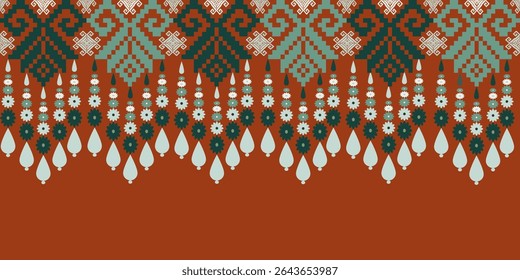 Pixel art ethnic, Pattern fabric pixel, design for background, clothing, decorative, drapery, cloth embroidery, geometric pixel art, handcraft, wallpaper, carpet, bag, card, cushions, Print, ethnic