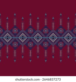 Pixel art ethnic, Pattern fabric pixel, design for background, clothing, decorative, drapery, cloth embroidery, geometric pixel art, handcraft, wallpaper, carpet, bag, card, cushions, Print, ethnic