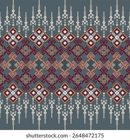 Pixel art ethnic, Pattern fabric pixel, design for background, clothing, decorative, drapery, cloth embroidery, geometric pixel art, handcraft, wallpaper, carpet, bag, card, cushions, Print, ethnic