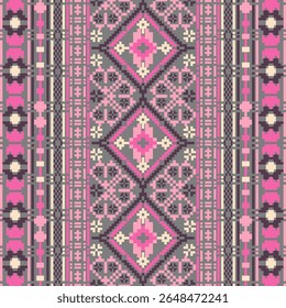 Pixel art ethnic, Pattern fabric pixel, design for background, clothing, decorative, drapery, cloth embroidery, geometric pixel art, handcraft, wallpaper, carpet, bag, card, cushions, Print, ethnic