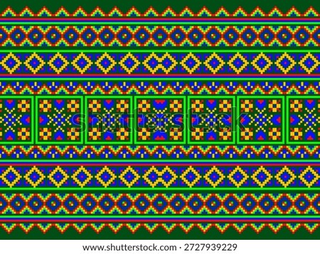 Pixel art ethnic, Pattern fabric pixel, design for background, clothing, decorative, drapery, cloth embroidery, geometric pixel art, handcraft, wallpaper, carpet, bag, card, cushions, Print, ethnic