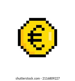 pixel art  euro coin  vector  icon pixel money element for 8 bit game