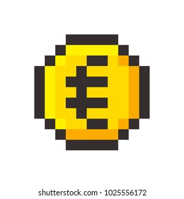 Pixel art euro golden coin retro video game