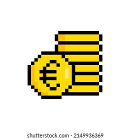 Pixel art euro icon vector pixel money coin 8 bit game