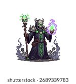 pixel art evil lich necromancer skull staff game sprite