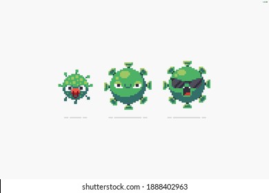 Pixel art evolution stages of virus character