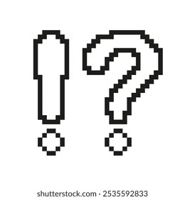 Pixel Art Exclamation And Question Mark Icon. Pixelated Design of Exclamation And Question Mark. Isolated Vector Illustration.