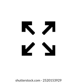 Pixel art expand arrows in black. Minimalistic four arrows pointing outward in retro pixelated style