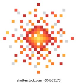 Pixel Art Explosion. Abstract Bomb Mosaic. Vector Illustration Isolated On White Background 