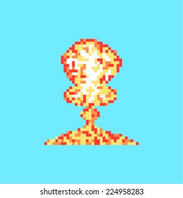 pixel art explosion isolated on blue background. trendy modern vector illustration