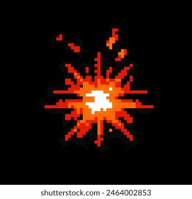 Pixel-Kunst der Explosion auf dunklem Hintergrund. 8-Bit-Retro-Spielelement.