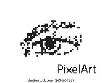 Pixel art eye icon, 8 bit retro style human eyeball, simple computing see symbol, vision mosaic pixelart eye design